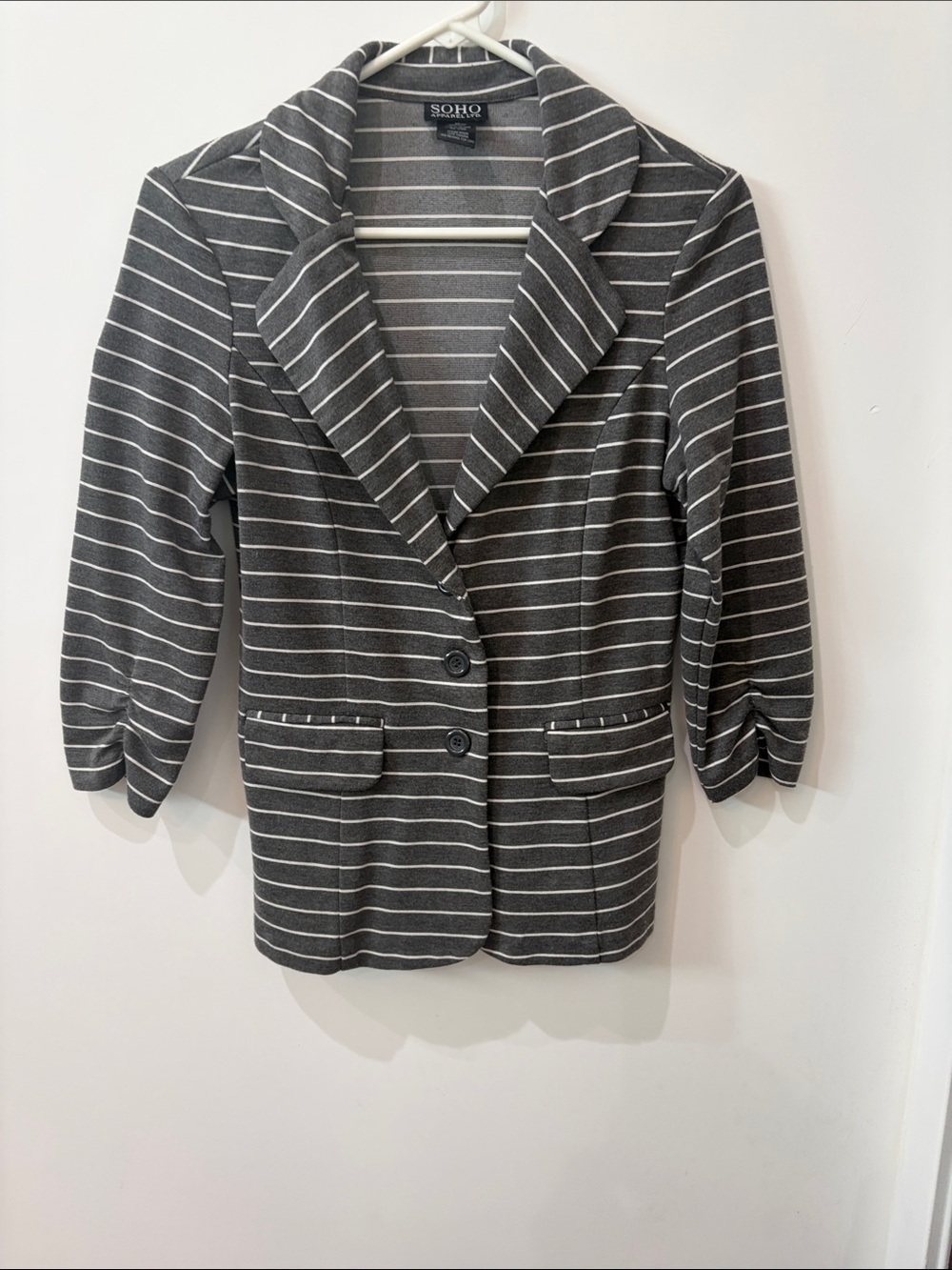 Soho Gray and White Striped Blazer Jacket